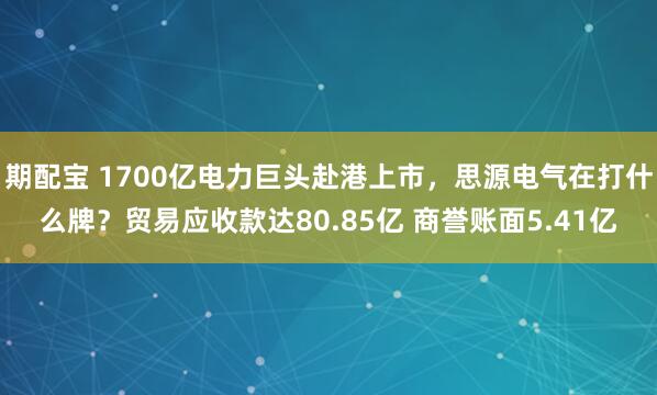 期配宝 1700亿电力巨头赴港上市，思源电气在打什么牌？贸易应收款达80.85亿 商誉账面5.41亿