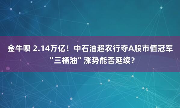 金牛呗 2.14万亿！中石油超农行夺A股市值冠军 “三桶油”涨势能否延续？